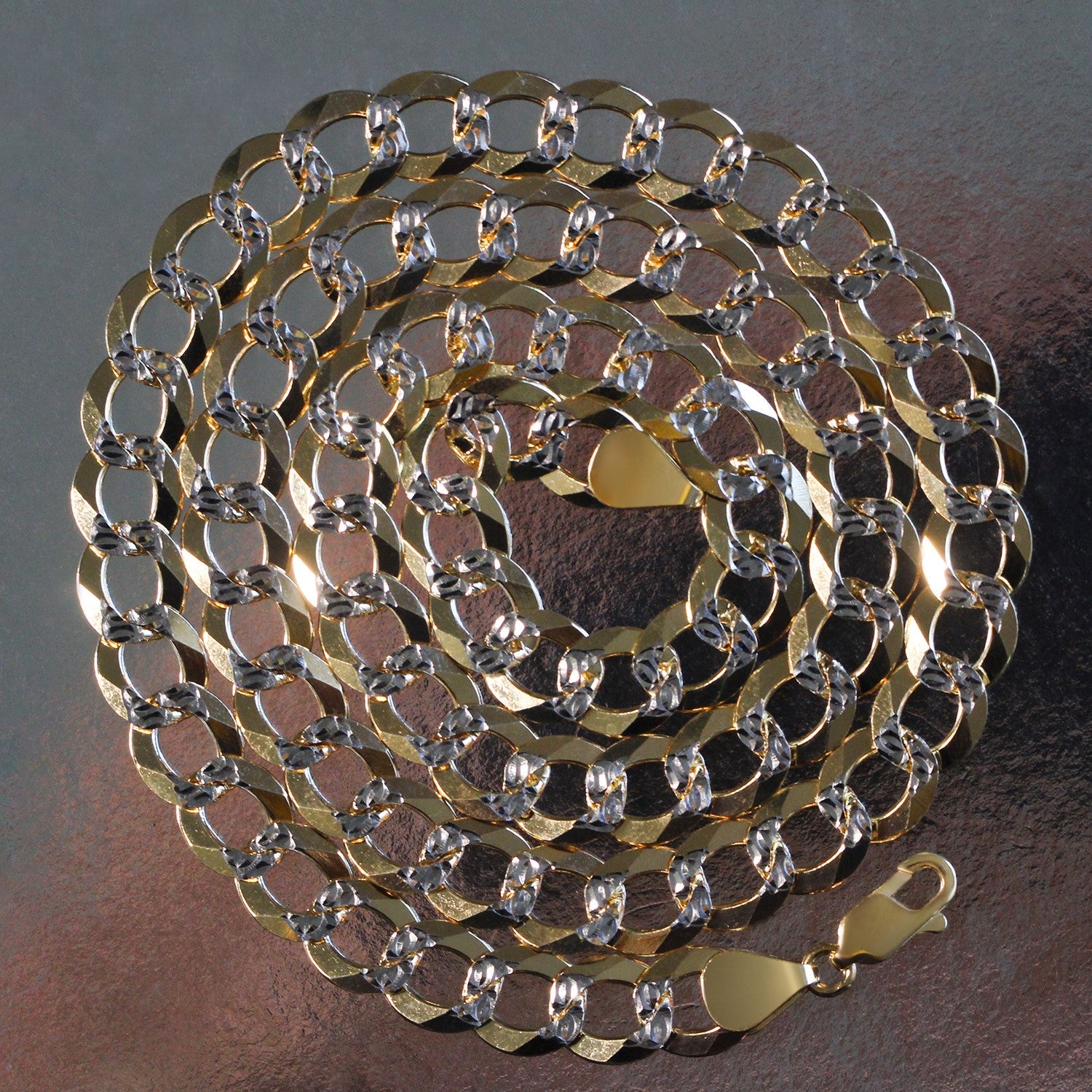 10 mm 14k Two Tone Gold Pave Curb Chain (9.70 mm) - Coolpeacock