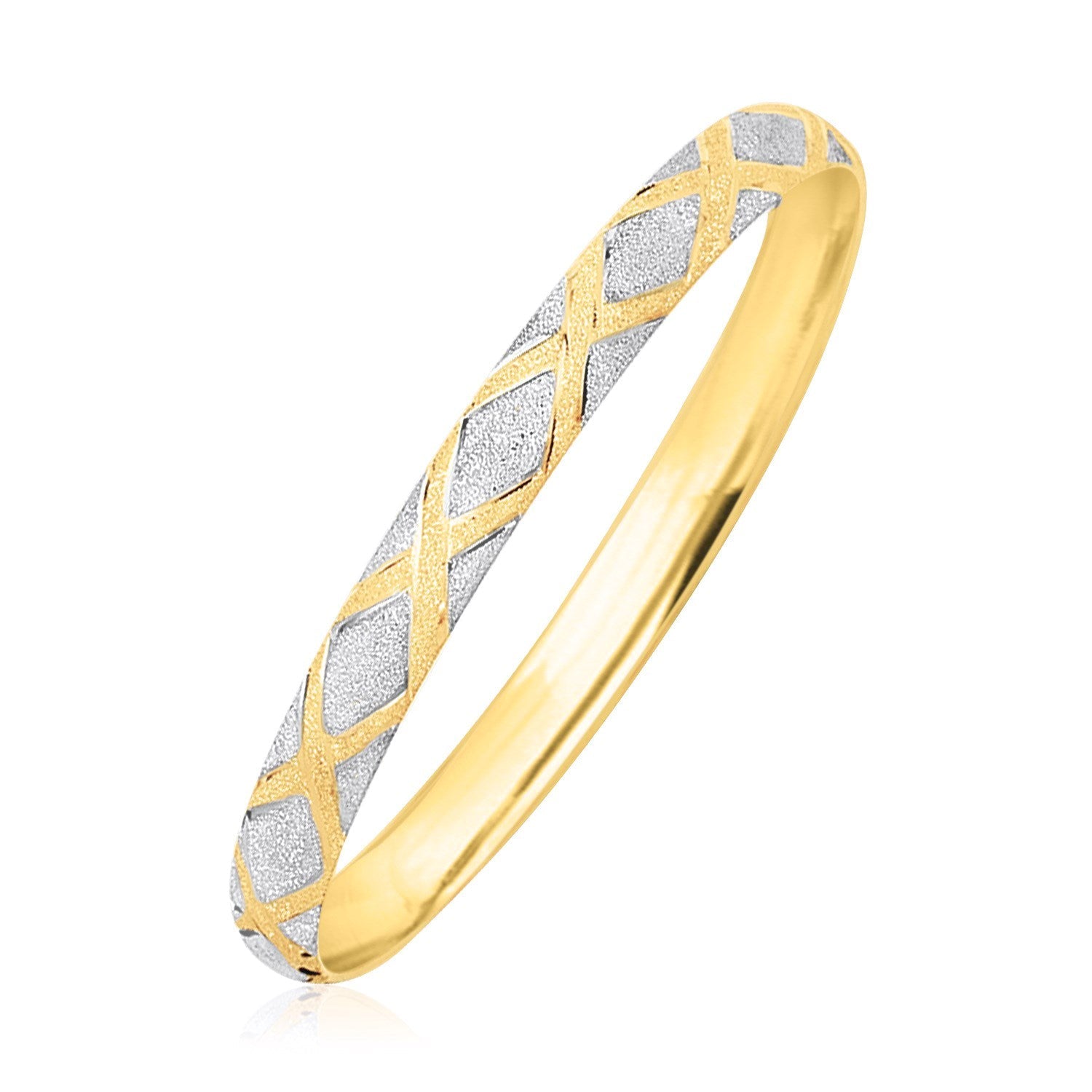 10k Two - Tone Gold Geometric Diamond Motif Bangle (6.00 mm) - Coolpeacock
