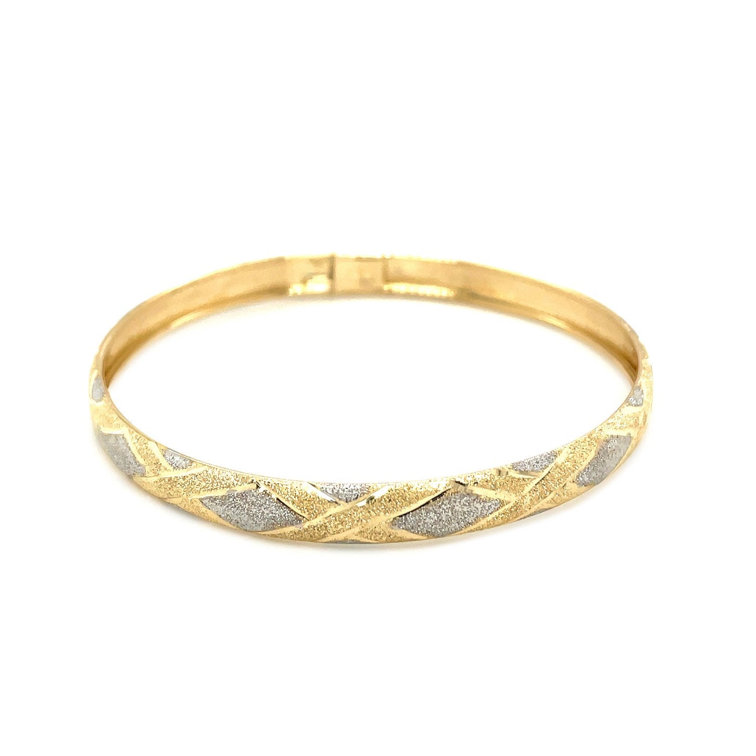 10k Two - Tone Gold Geometric Diamond Motif Bangle (6.00 mm) - Coolpeacock