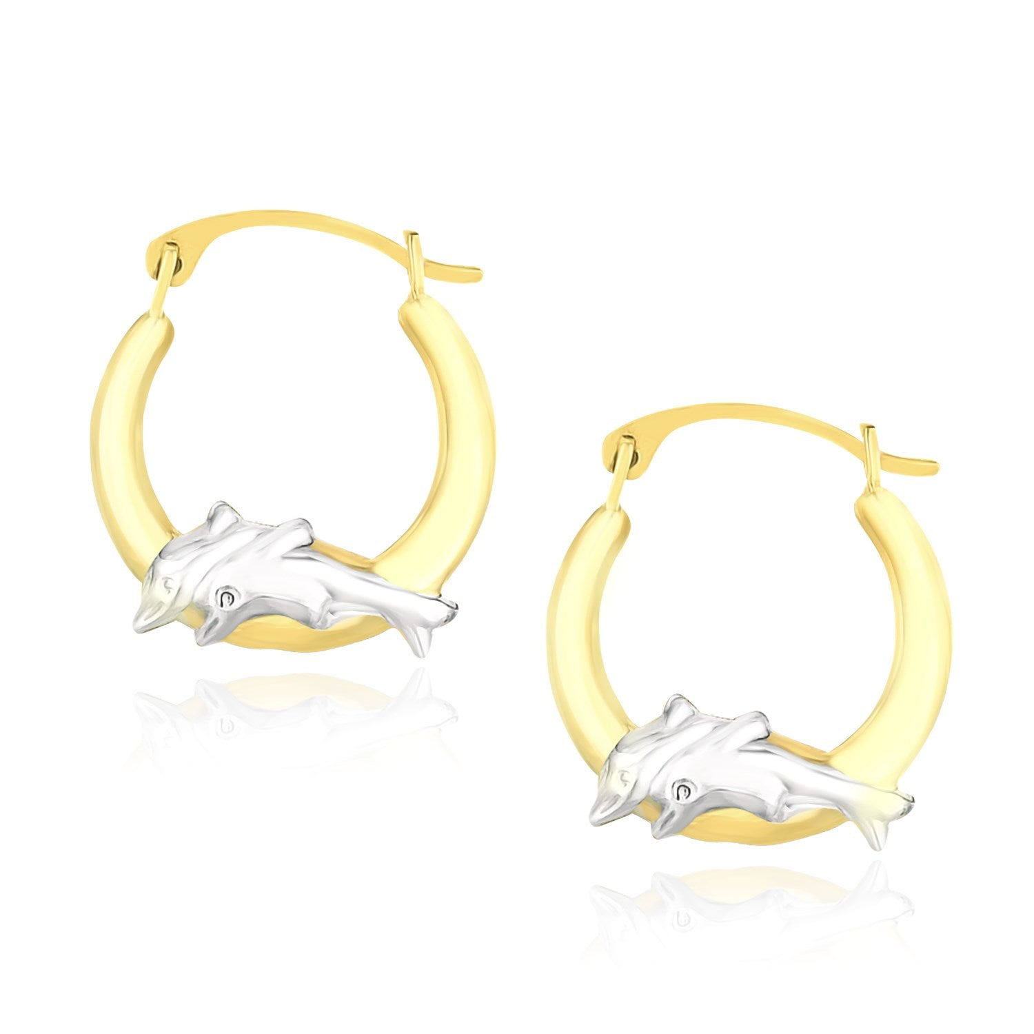 10k Two - Tone Gold Round Graduated Dolphin Design Hoop Earrings - Coolpeacock