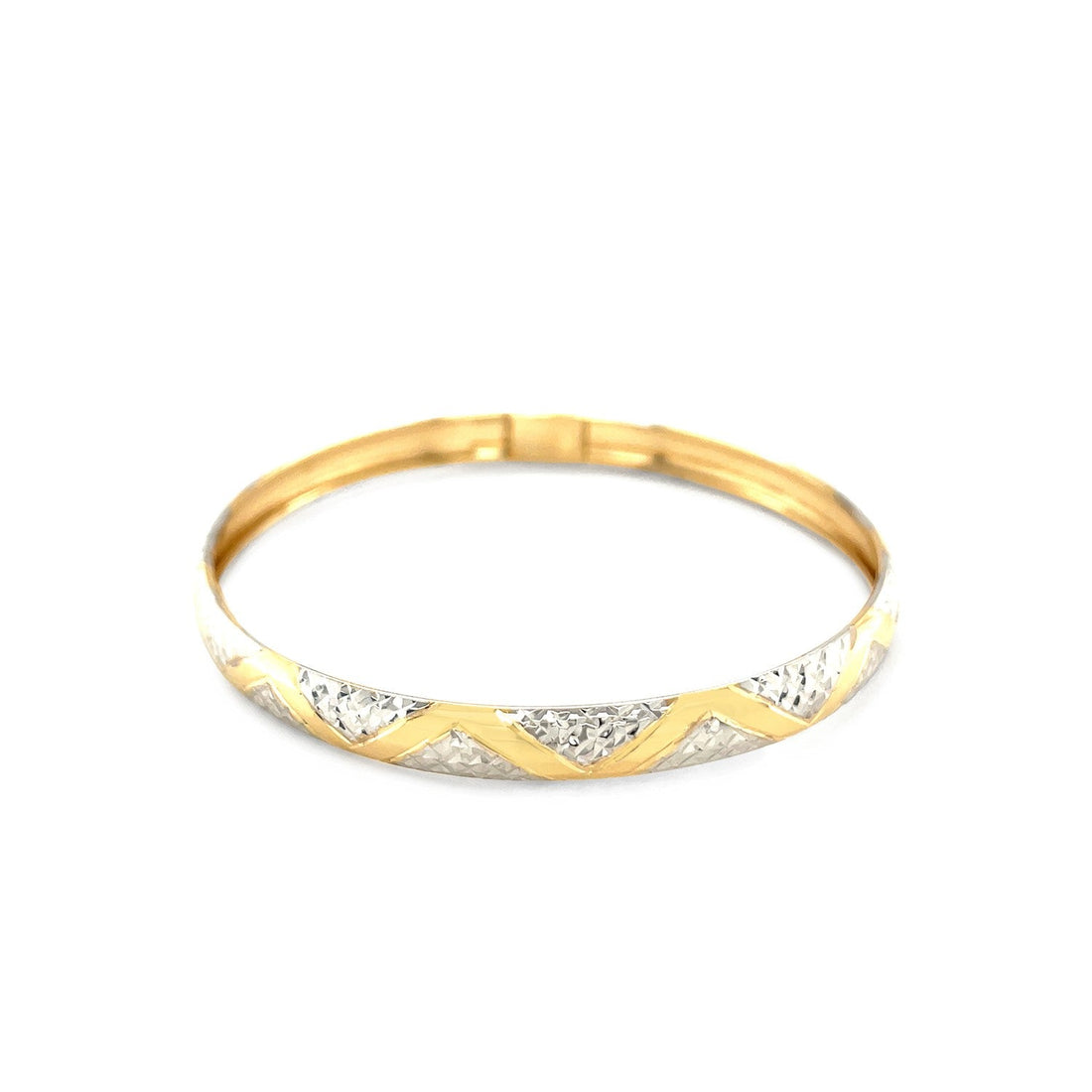 10k Two - Tone Gold Textured Zigzag Style Bangle (6.00 mm) - Coolpeacock