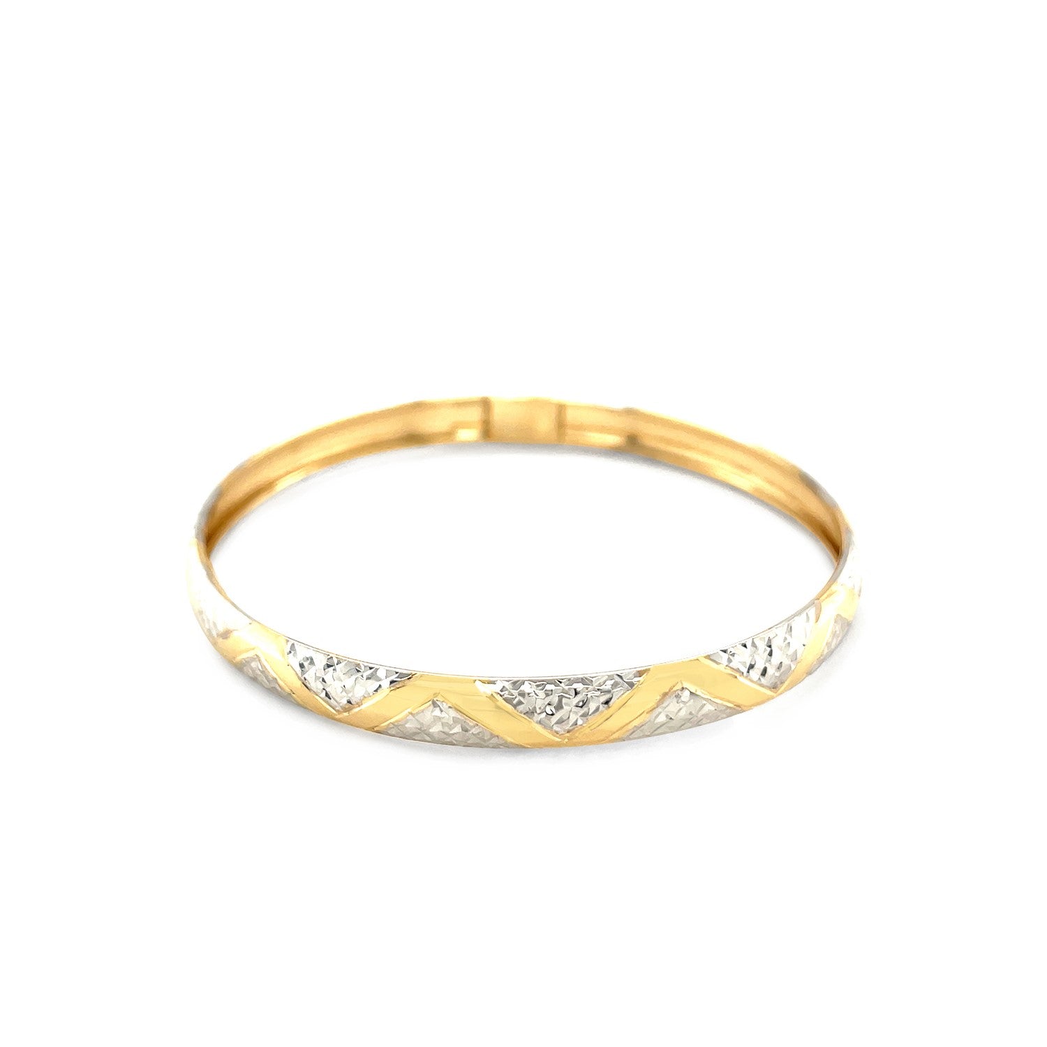 10k Two - Tone Gold Textured Zigzag Style Bangle (6.00 mm) - Coolpeacock