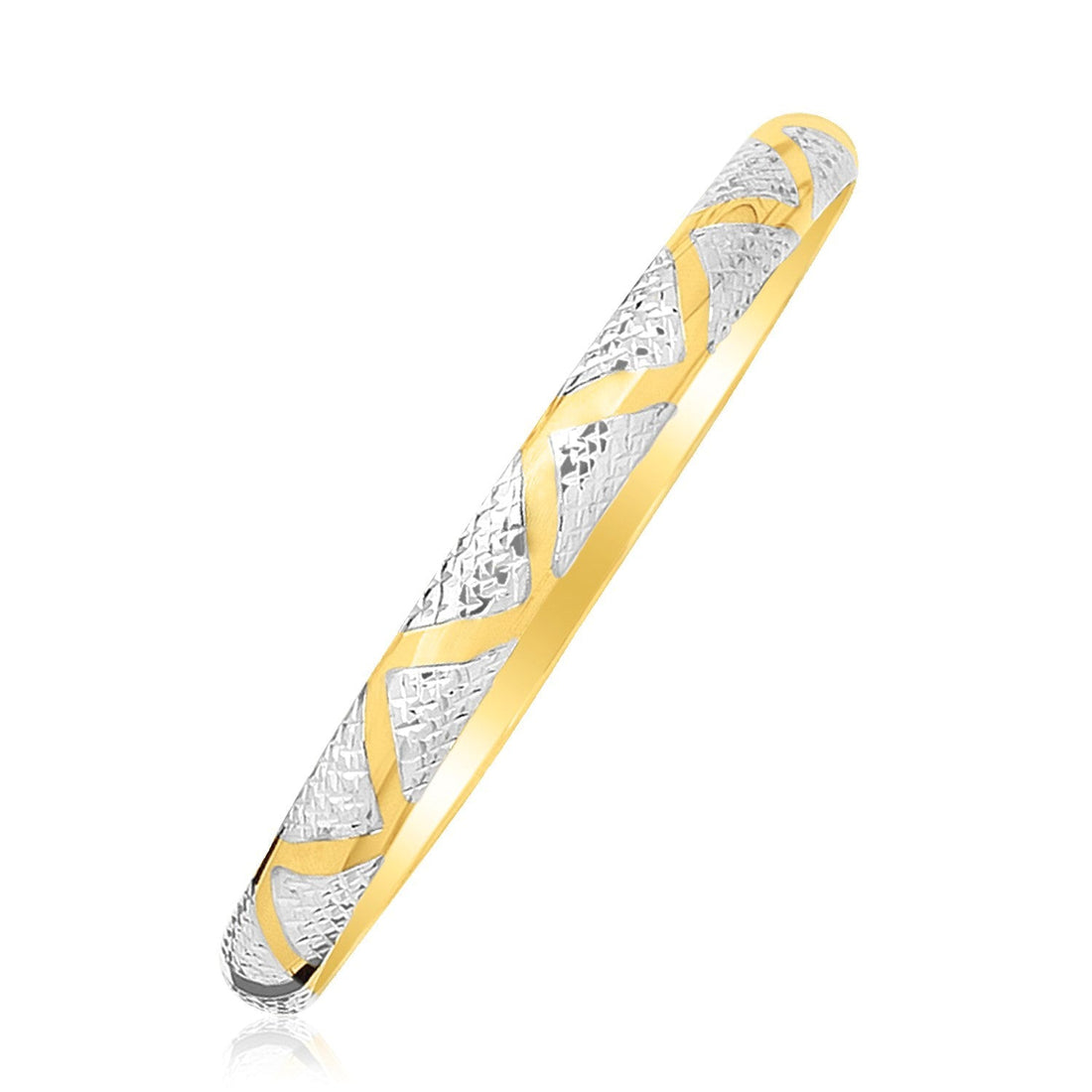 10k Two - Tone Gold Textured Zigzag Style Bangle (6.00 mm) - Coolpeacock
