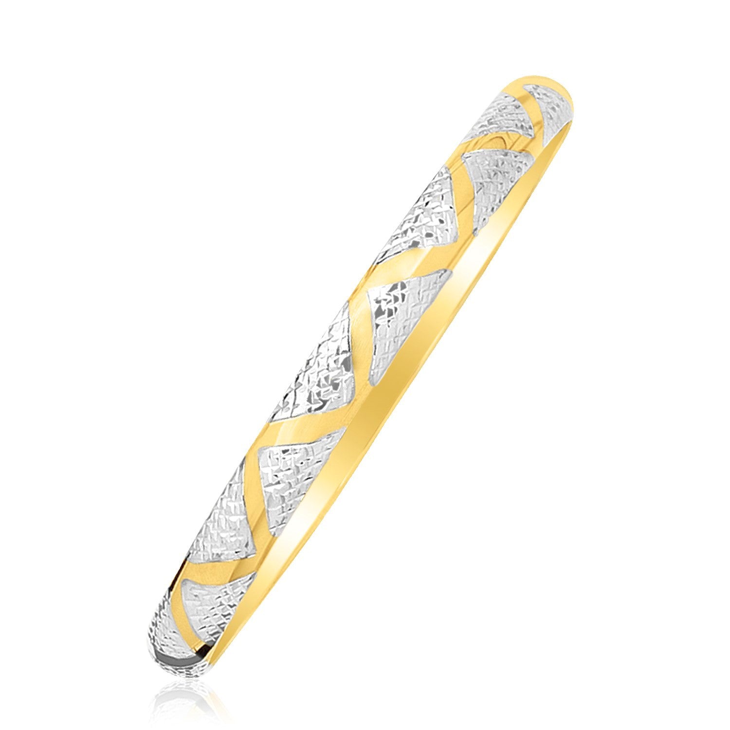 10k Two - Tone Gold Textured Zigzag Style Bangle (6.00 mm) - Coolpeacock