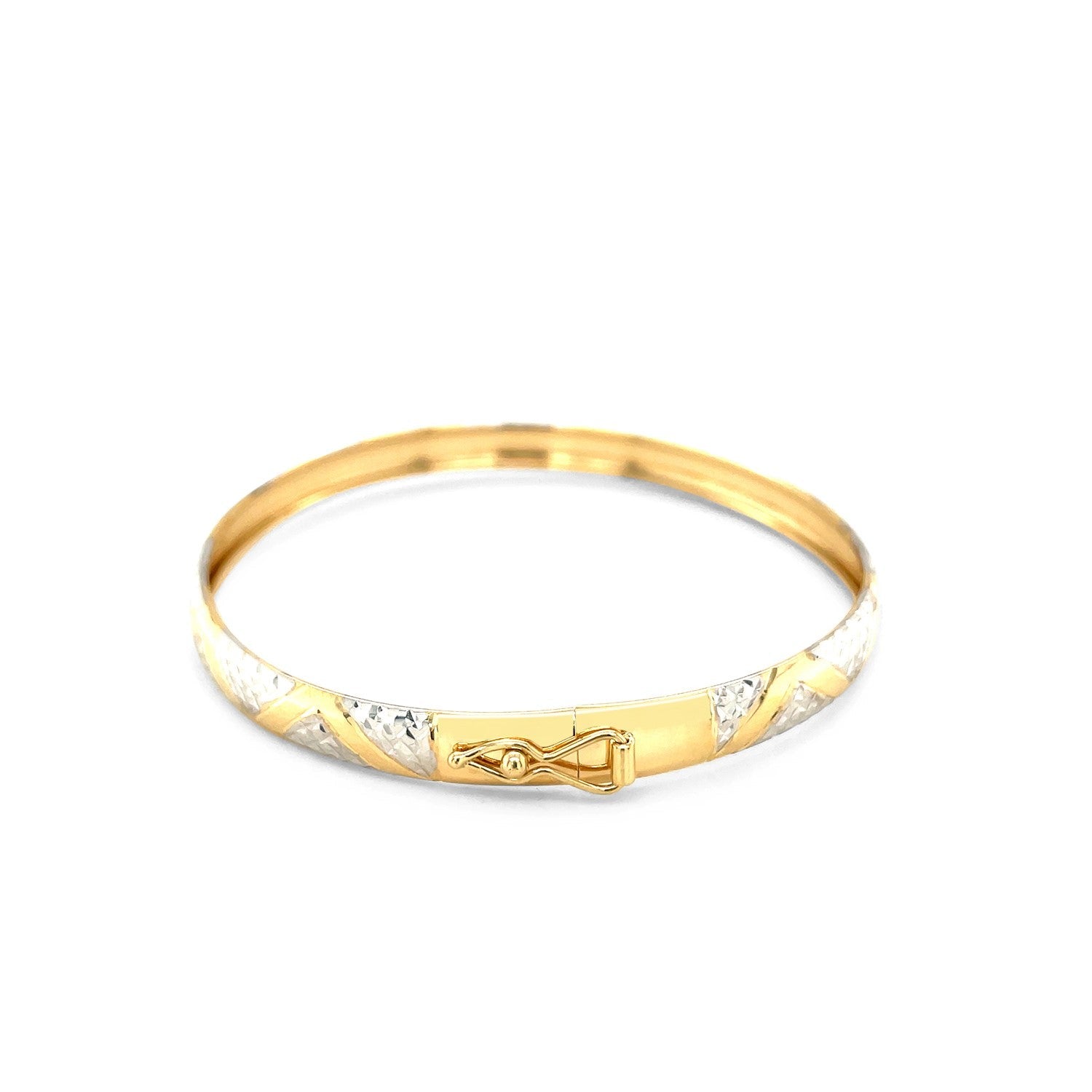 10k Two - Tone Gold Textured Zigzag Style Bangle (6.00 mm) - Coolpeacock