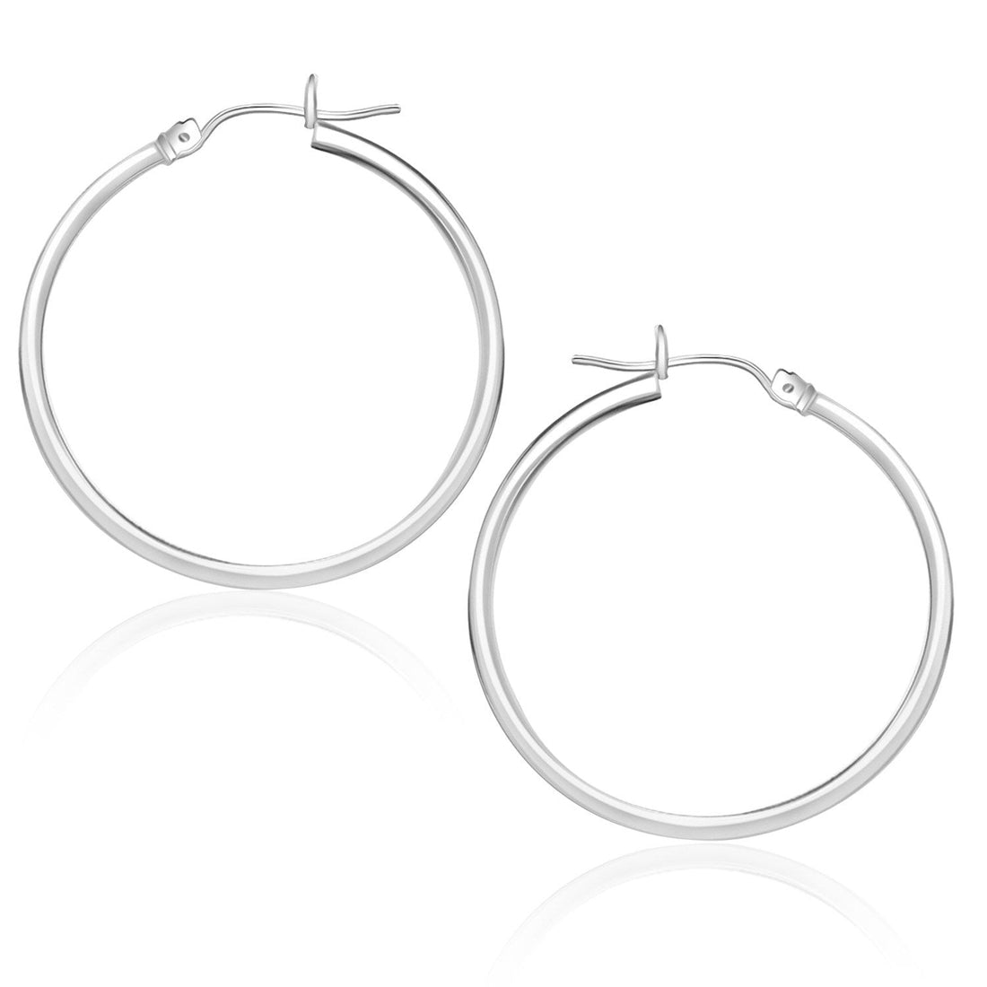 10k White Gold Polished Hoop Earrings (1.5x25 mm) - Coolpeacock