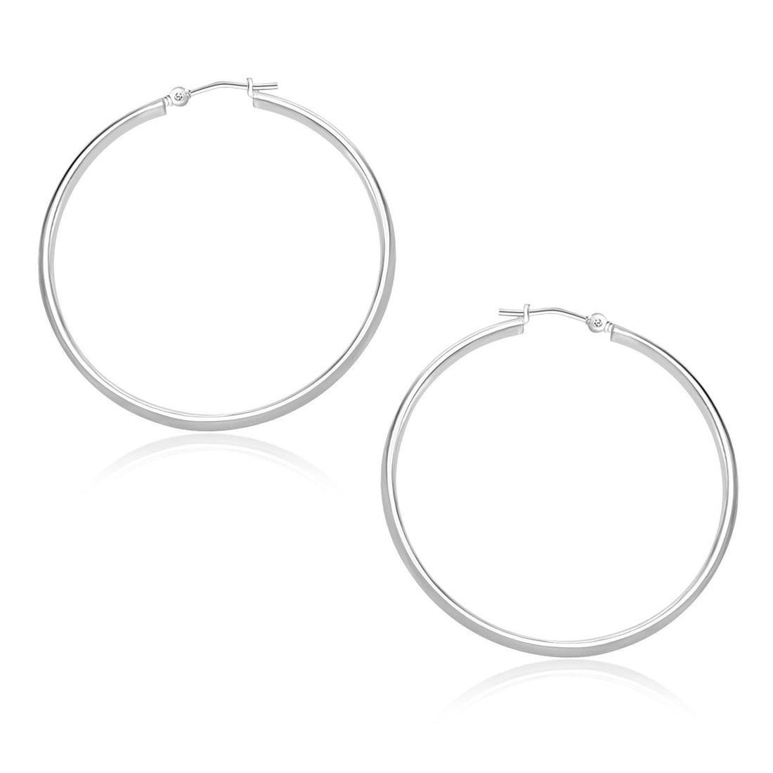 10k White Gold Polished Hoop Earrings (1.5x30mm) - Coolpeacock