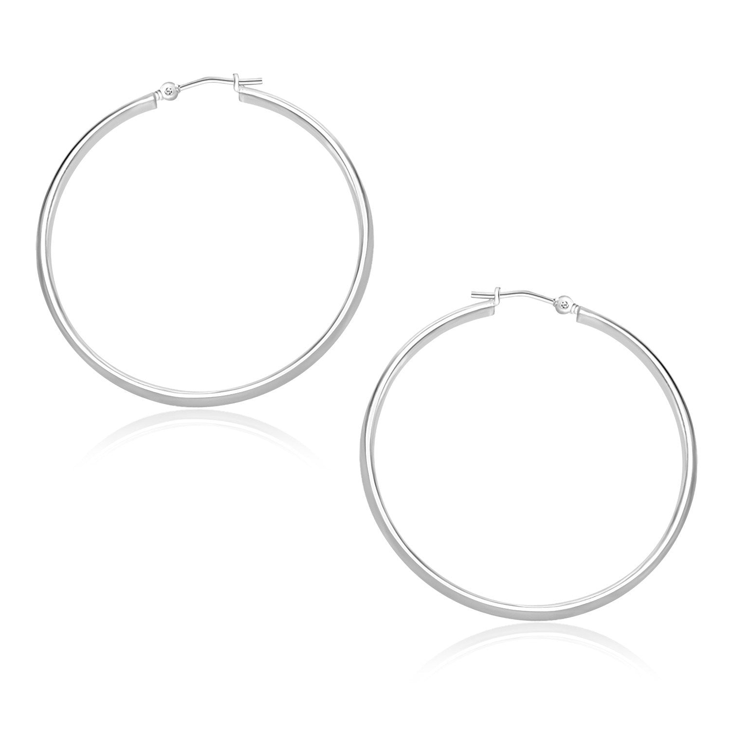 10k White Gold Polished Hoop Earrings (1.5x30mm) - Coolpeacock
