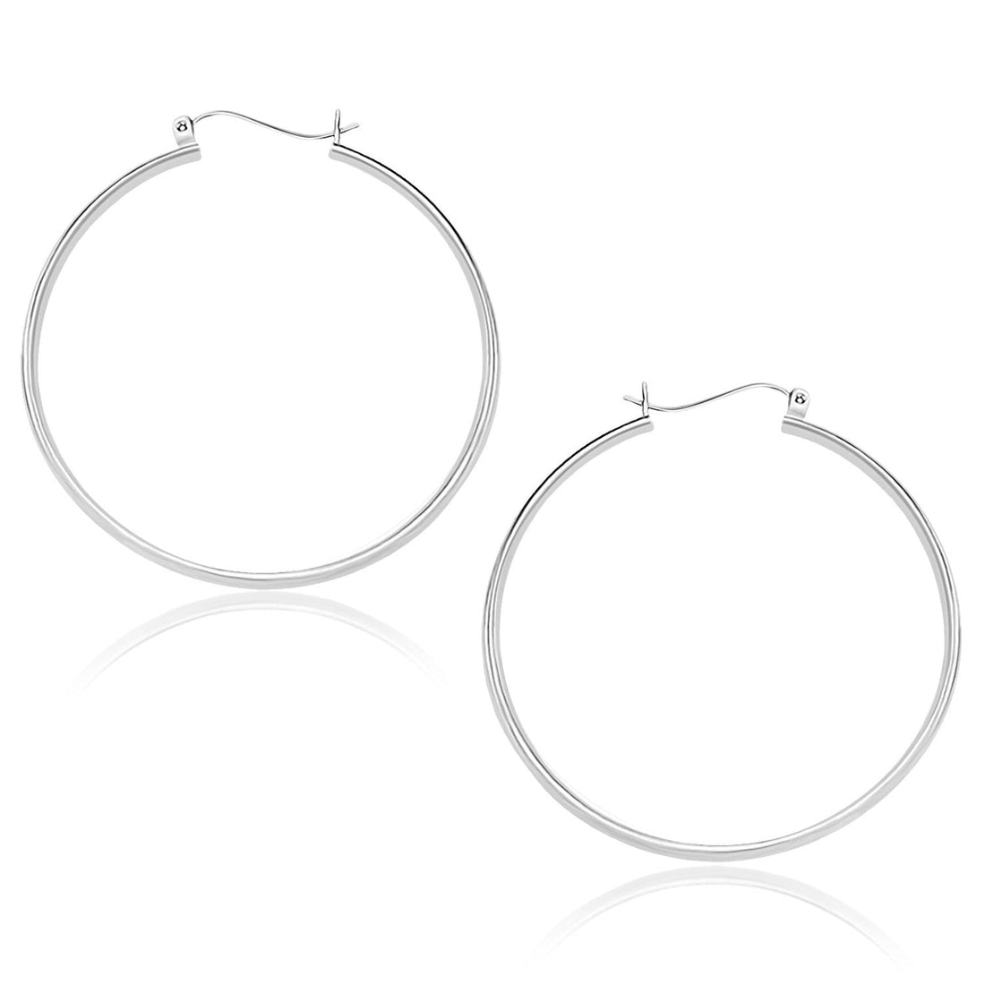 10k White Gold Polished Hoop Earrings (1.5x40mm) - Coolpeacock