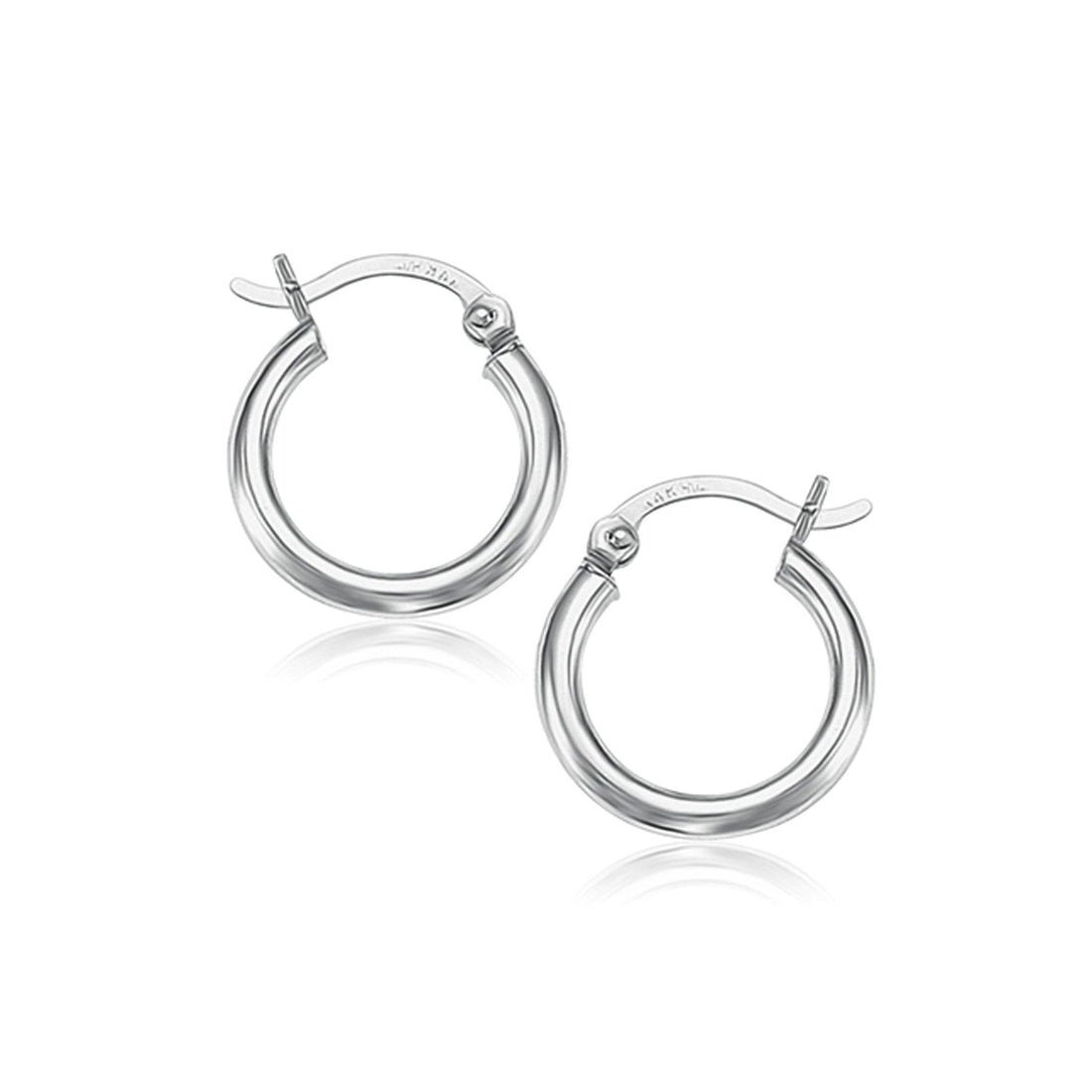 10k White Gold Polished Hoop Earrings (2x15 mm) - Coolpeacock