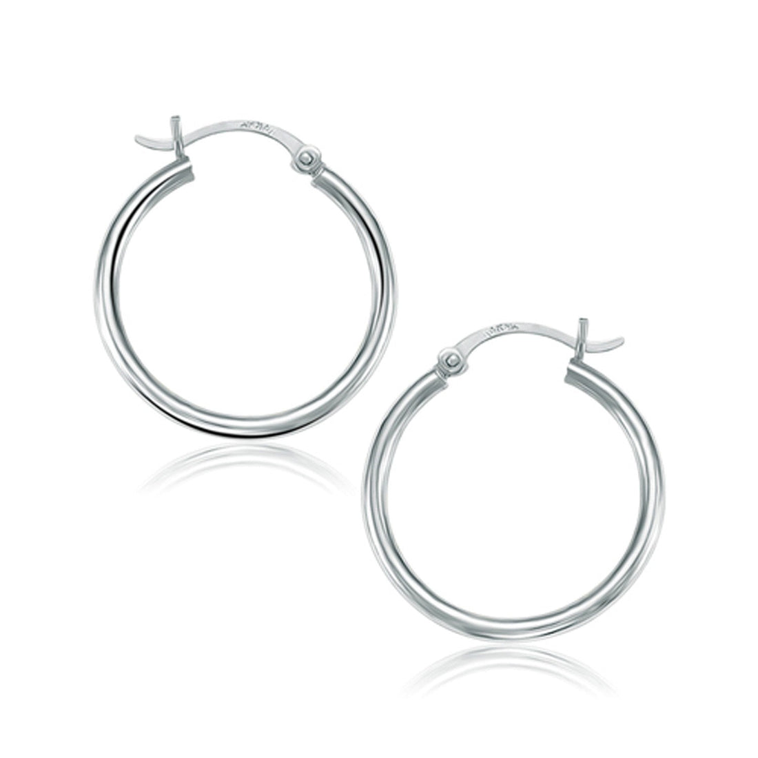 10k White Gold Polished Hoop Earrings (2x25mm) - Coolpeacock