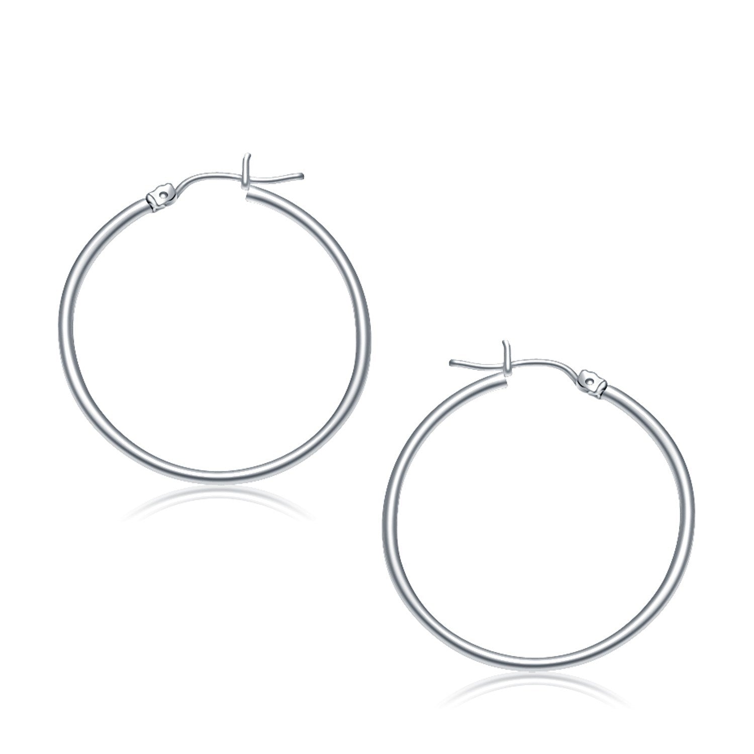 10k White Gold Polished Hoop Earrings (2x30 mm) - Coolpeacock