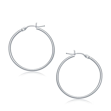 10k White Gold Polished Hoop Earrings (2x30 mm) - Coolpeacock