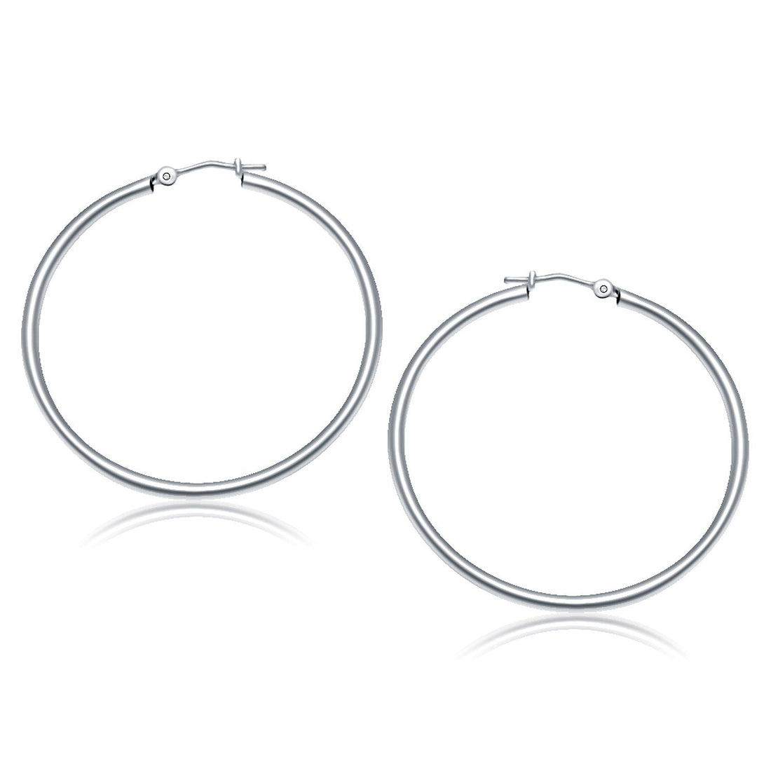 10k White Gold Polished Hoop Earrings (2x40 mm) - Coolpeacock