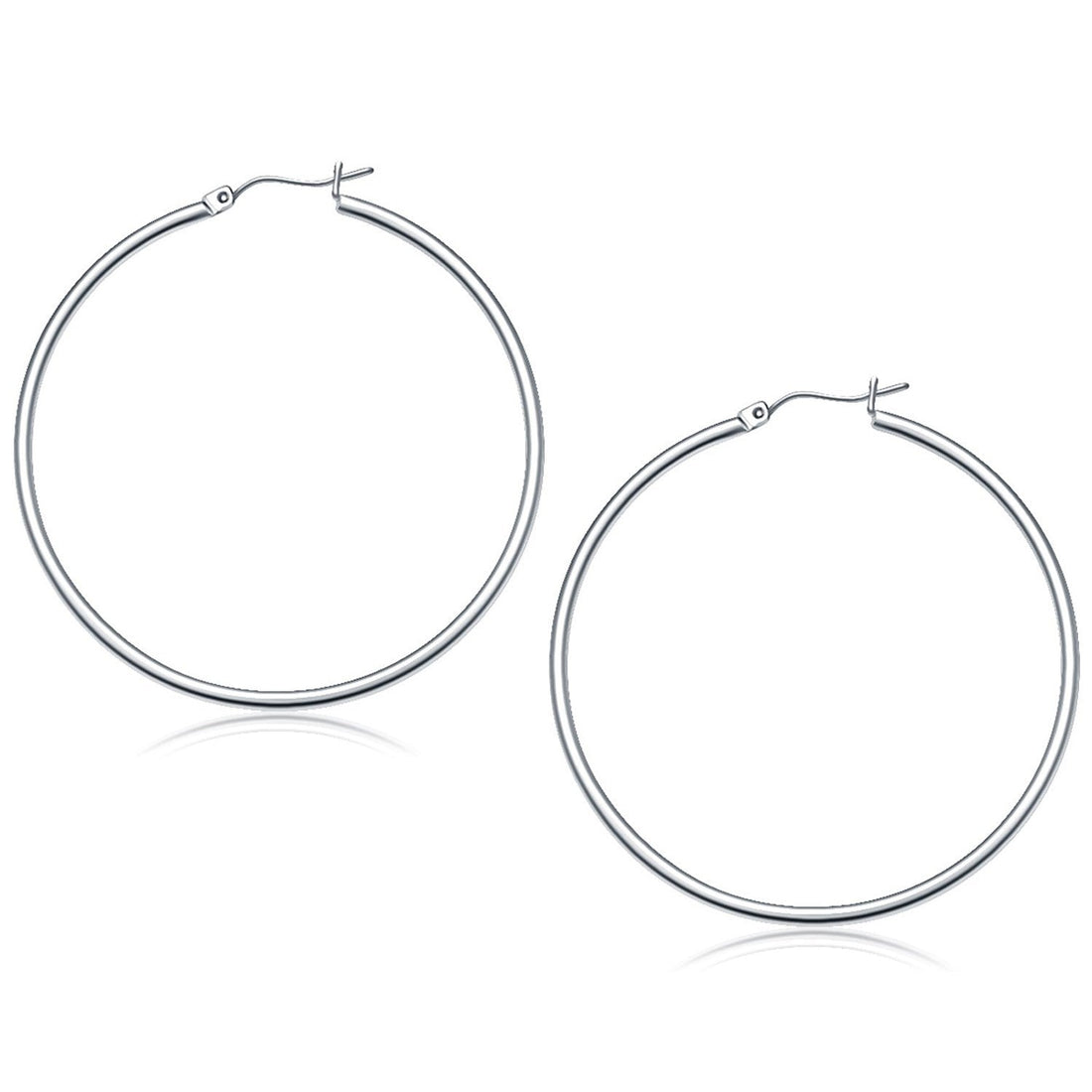 10k White Gold Polished Hoop Earrings (2x50mm) - Coolpeacock