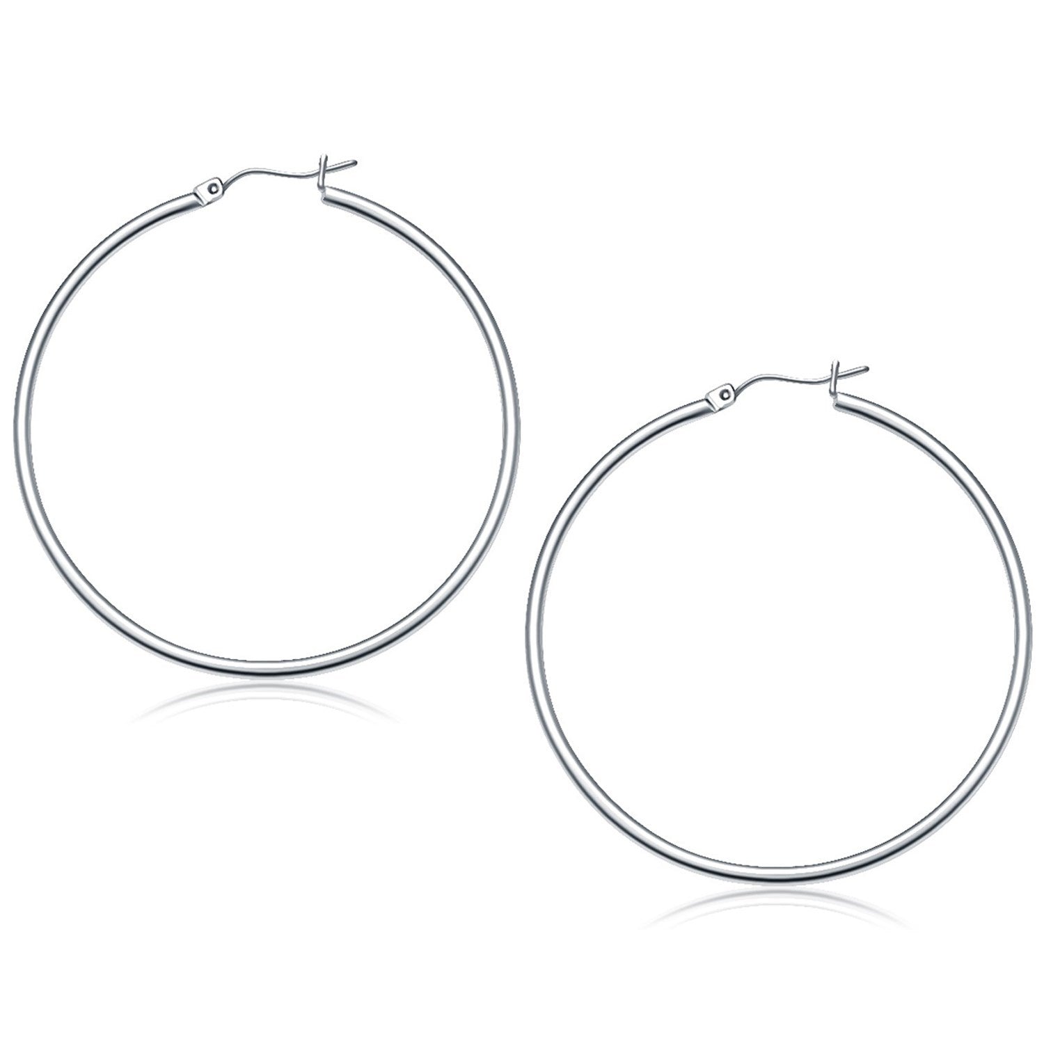 10k White Gold Polished Hoop Earrings (2x50mm) - Coolpeacock