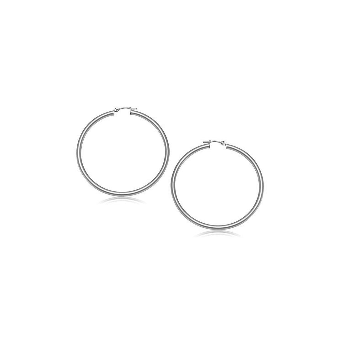 10k White Gold Polished Hoop Earrings (3x15mm) - Coolpeacock