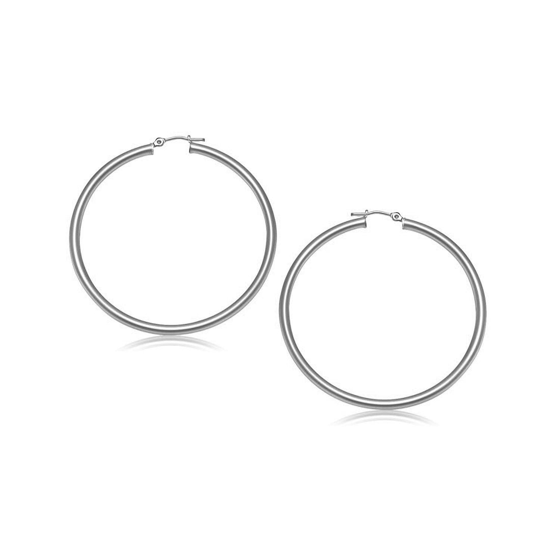 10k White Gold Polished Hoop Earrings (3x25mm) - Coolpeacock