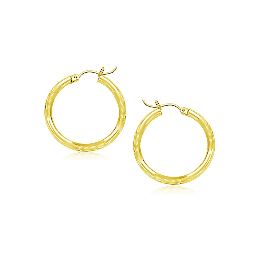 10k Yellow Gold Diamond Cut Hoop Earrings (2x15mm) - Coolpeacock