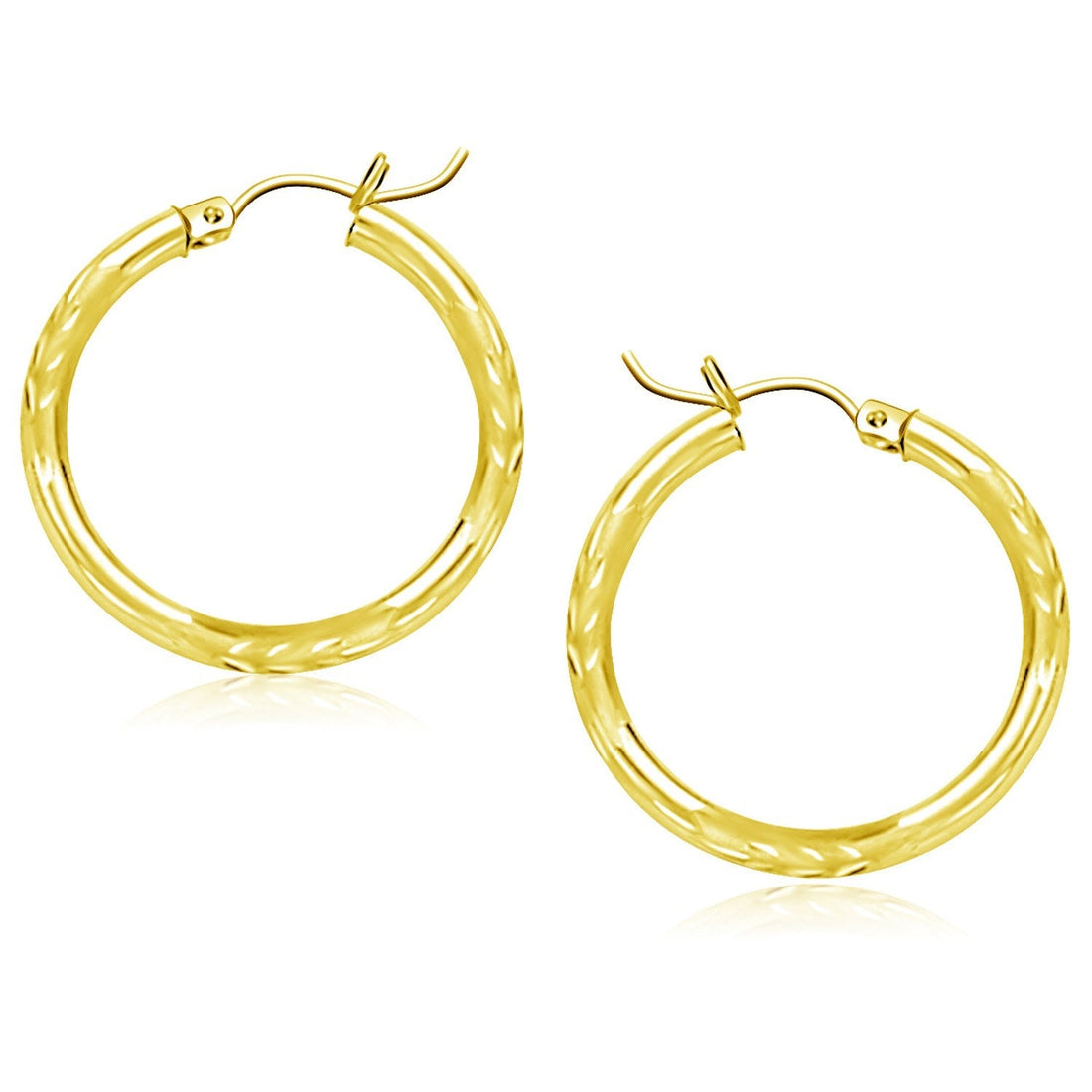 10k Yellow Gold Diamond Cut Hoop Earrings (3x25mm) - Coolpeacock