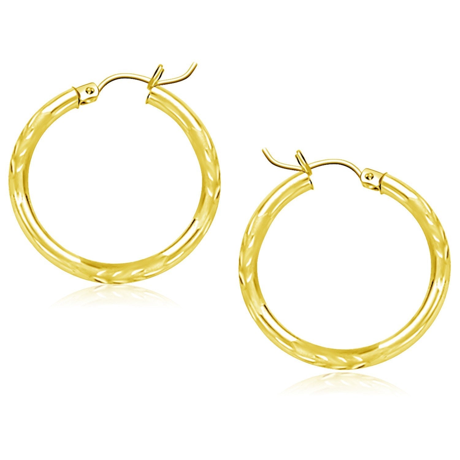 10k Yellow Gold Diamond Cut Hoop Earrings (3x25mm) - Coolpeacock