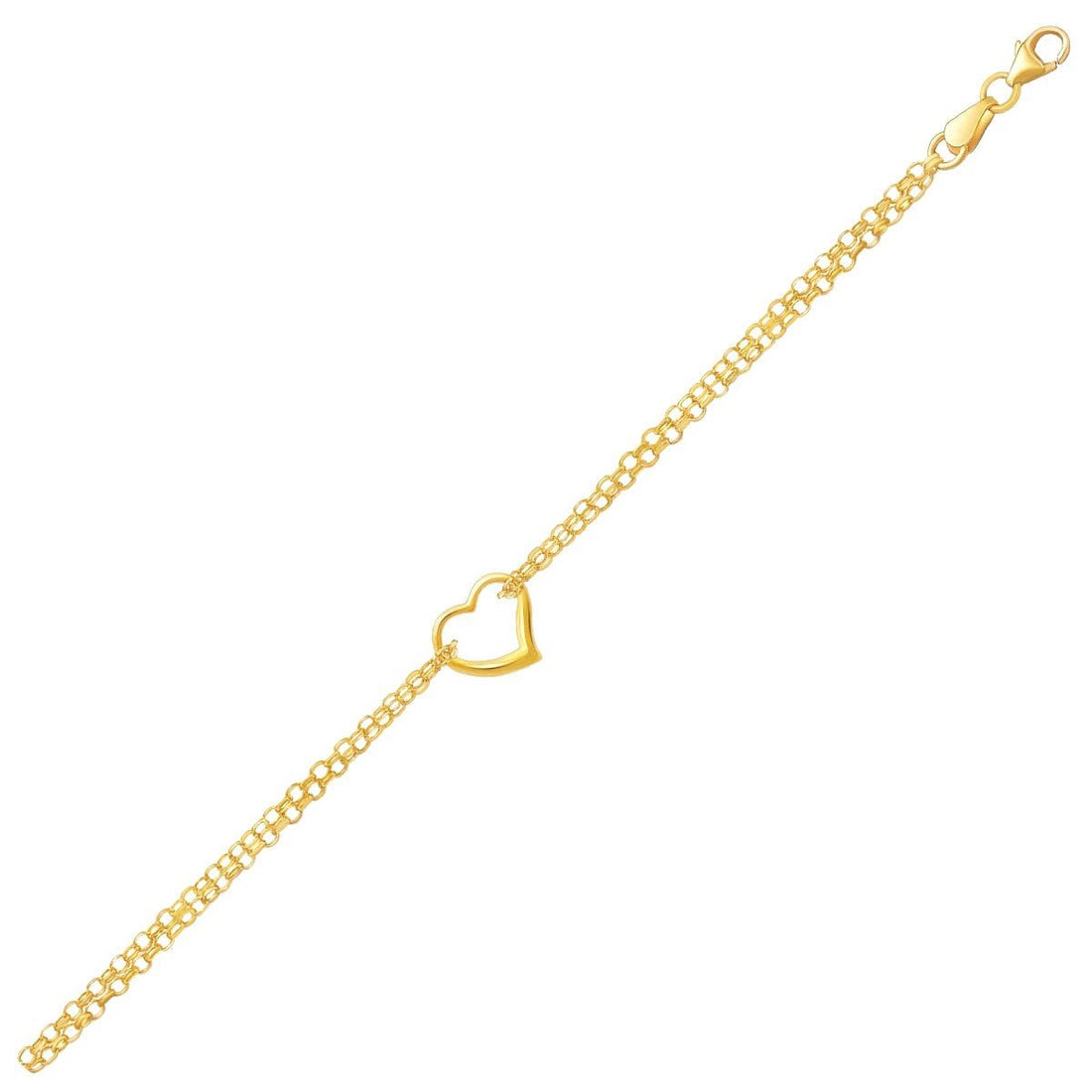 10k Yellow Gold Double Rolo Chain Anklet with an Open Heart Station - Coolpeacock