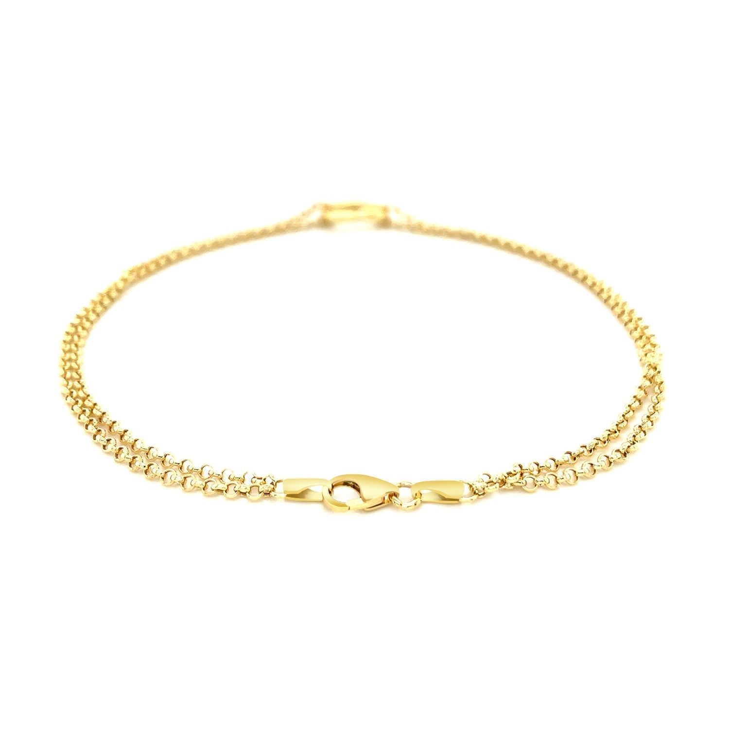 10k Yellow Gold Double Rolo Chain Anklet with an Open Heart Station - Coolpeacock