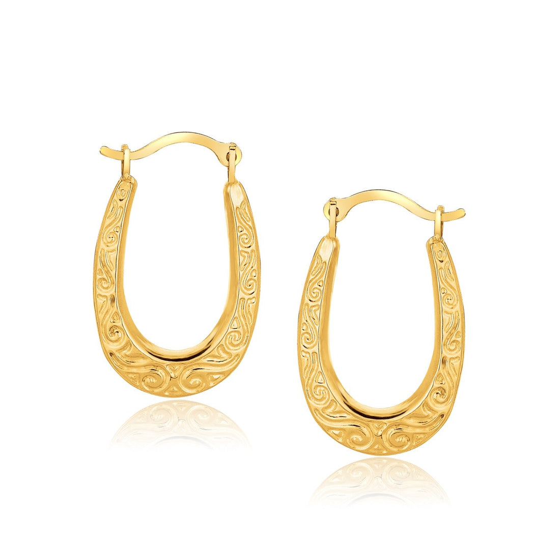10k Yellow Gold Fancy Oval Hoop Earrings - Coolpeacock