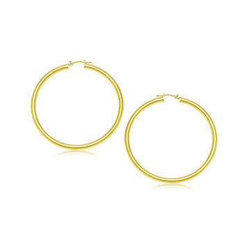 10k Yellow Gold Polished Hoop Earrings (3x25 mm) - Coolpeacock