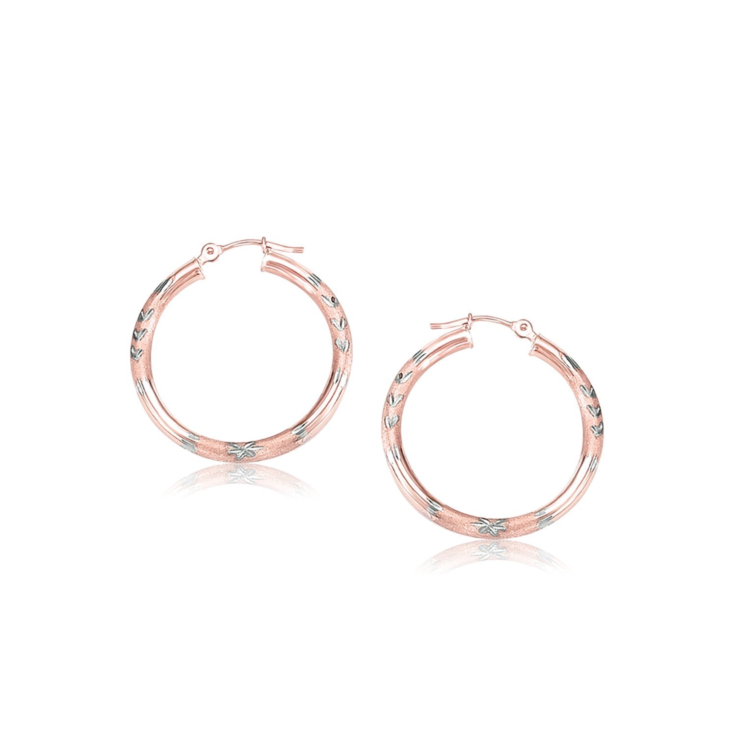 14k Rose Gold Fancy Diamond Cut Hoop Earrings(3x25mm) - Coolpeacock