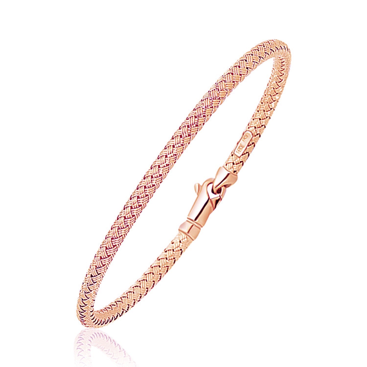14k Rose Gold Fancy Weave Motif Bangle (3.40 mm) - Coolpeacock