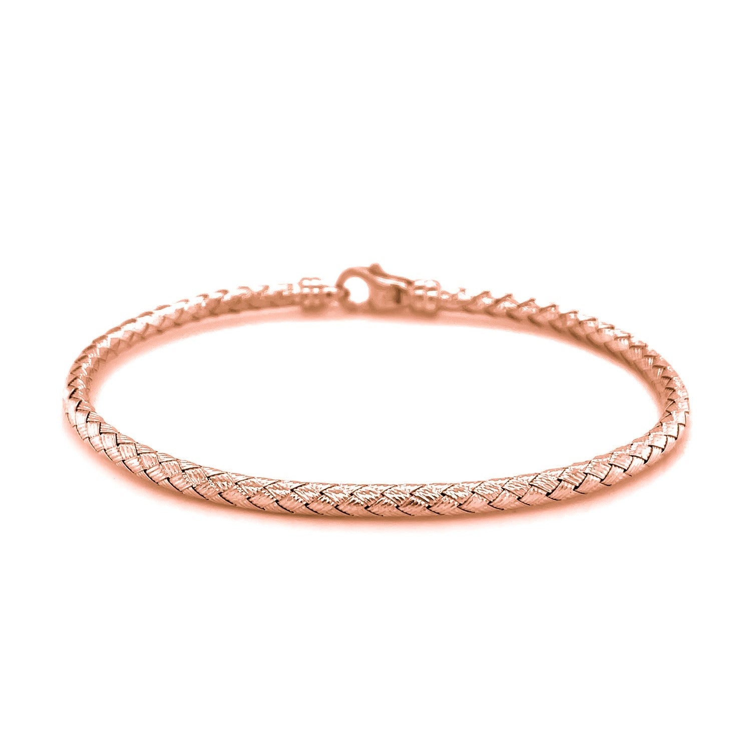 14k Rose Gold Fancy Weave Motif Bangle (3.40 mm) - Coolpeacock