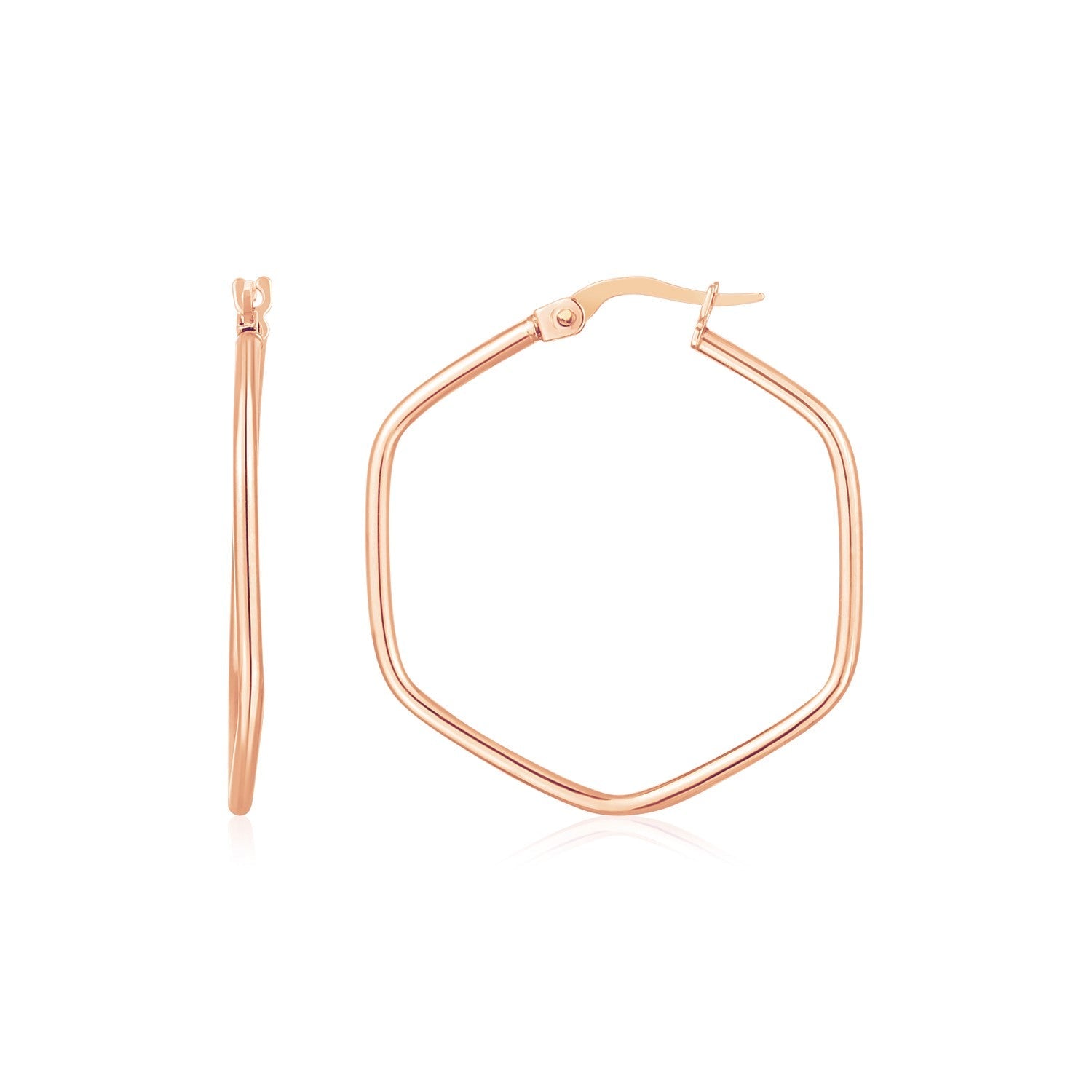 14K Rose Gold Hexagon Hoop Rounded Edge Earrings - Coolpeacock