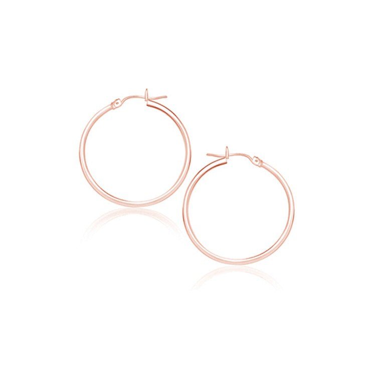 14k Rose Gold Polished Hoop Earrings (2x25mm) - Coolpeacock
