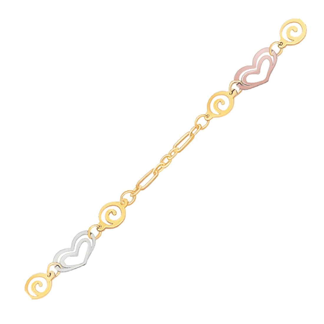 14k Tri - Color Gold Anklet with Multi Color Heart Stations - Coolpeacock