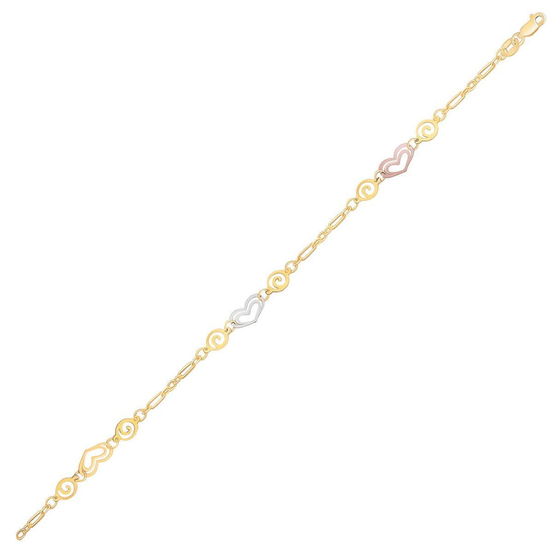 14k Tri - Color Gold Anklet with Multi Color Heart Stations - Coolpeacock