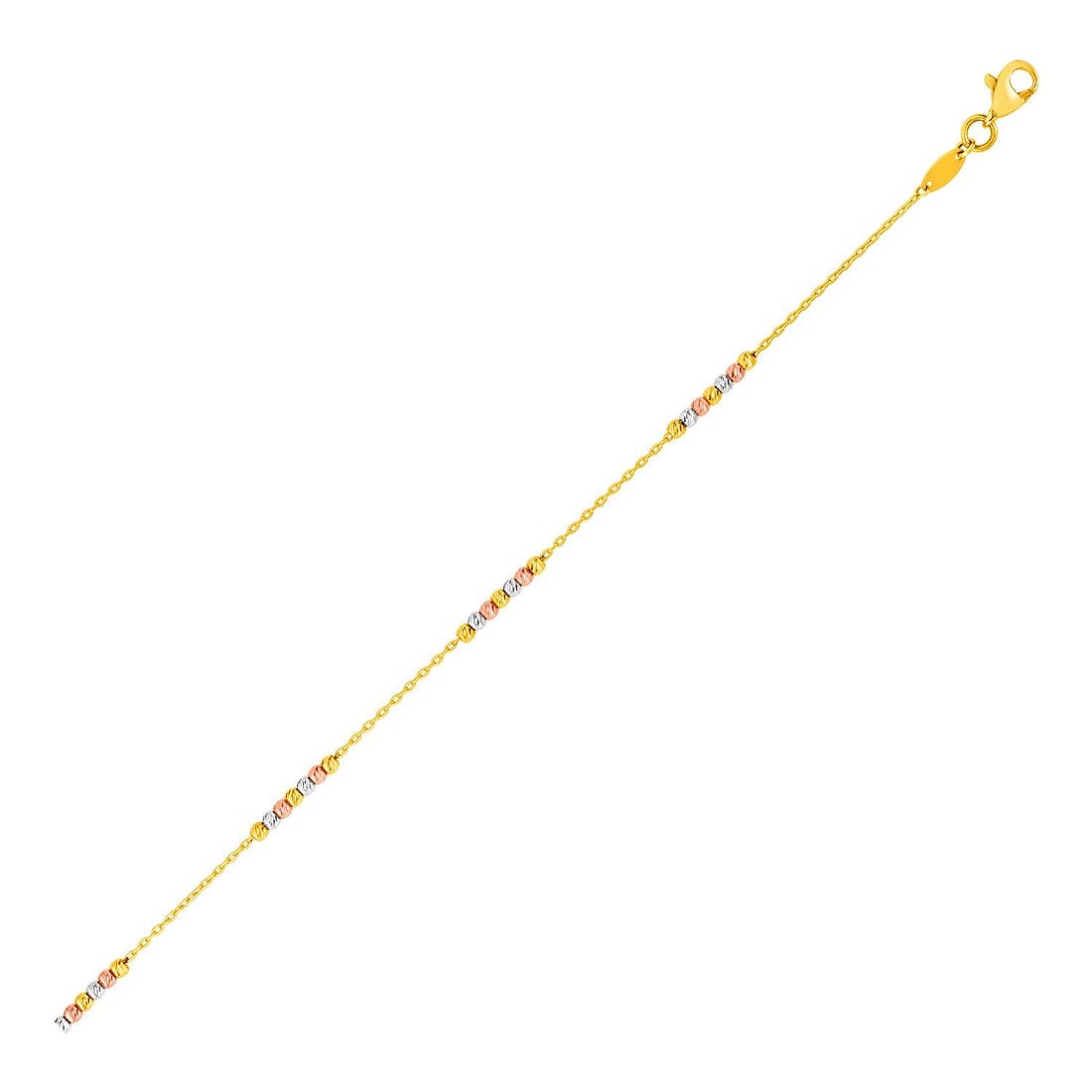 14k Tri Color Gold Anklet with Textured Beads - Coolpeacock