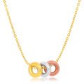 14k Tri - Color Gold Chain Necklace with Three Open Circle Accents - Coolpeacock