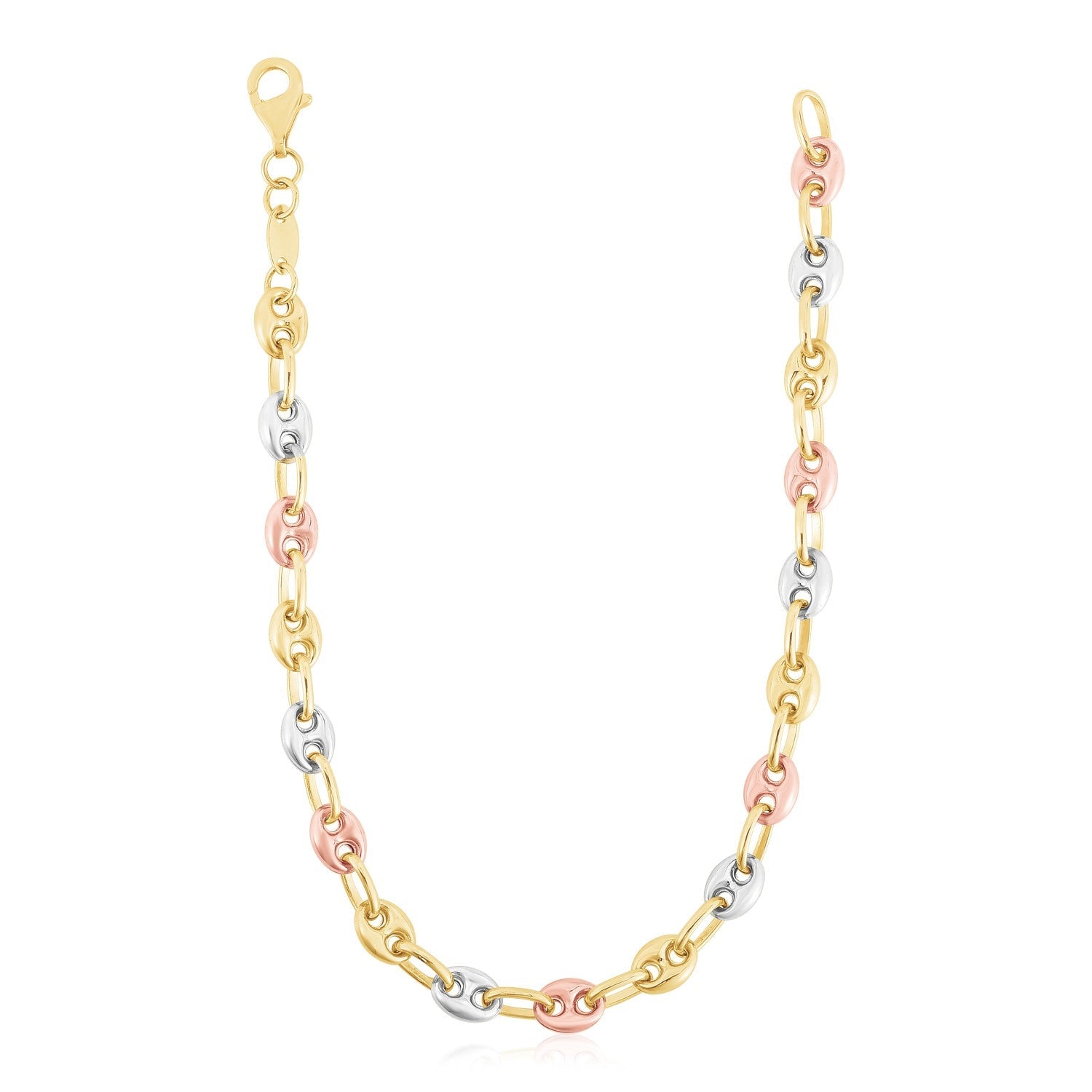 14k Tri Color Gold High Polish Puffed Mariner Link Chain (4.90 mm) - Coolpeacock
