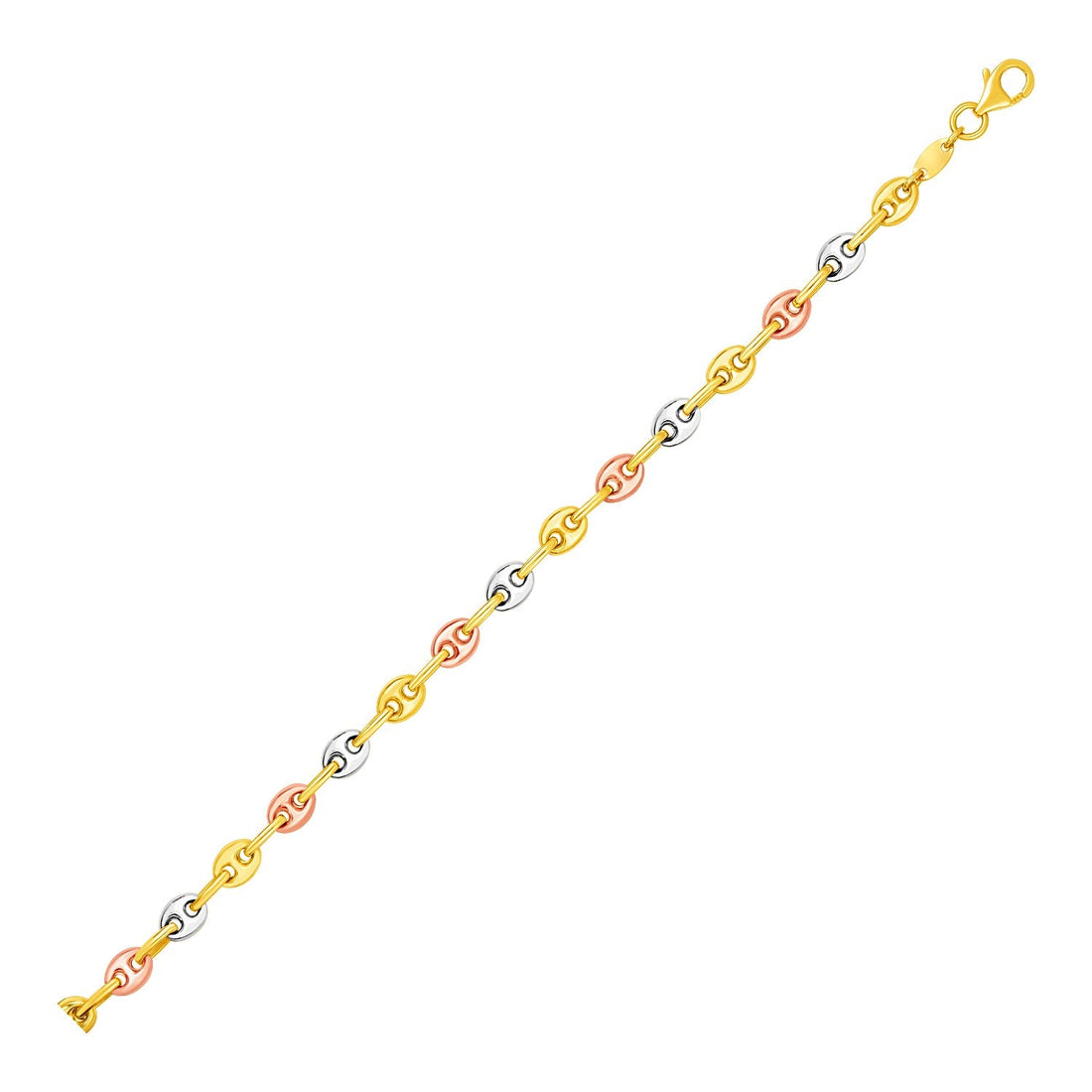 14k Tri Color Gold Mariner Link Bracelet (4.90 mm) - Coolpeacock