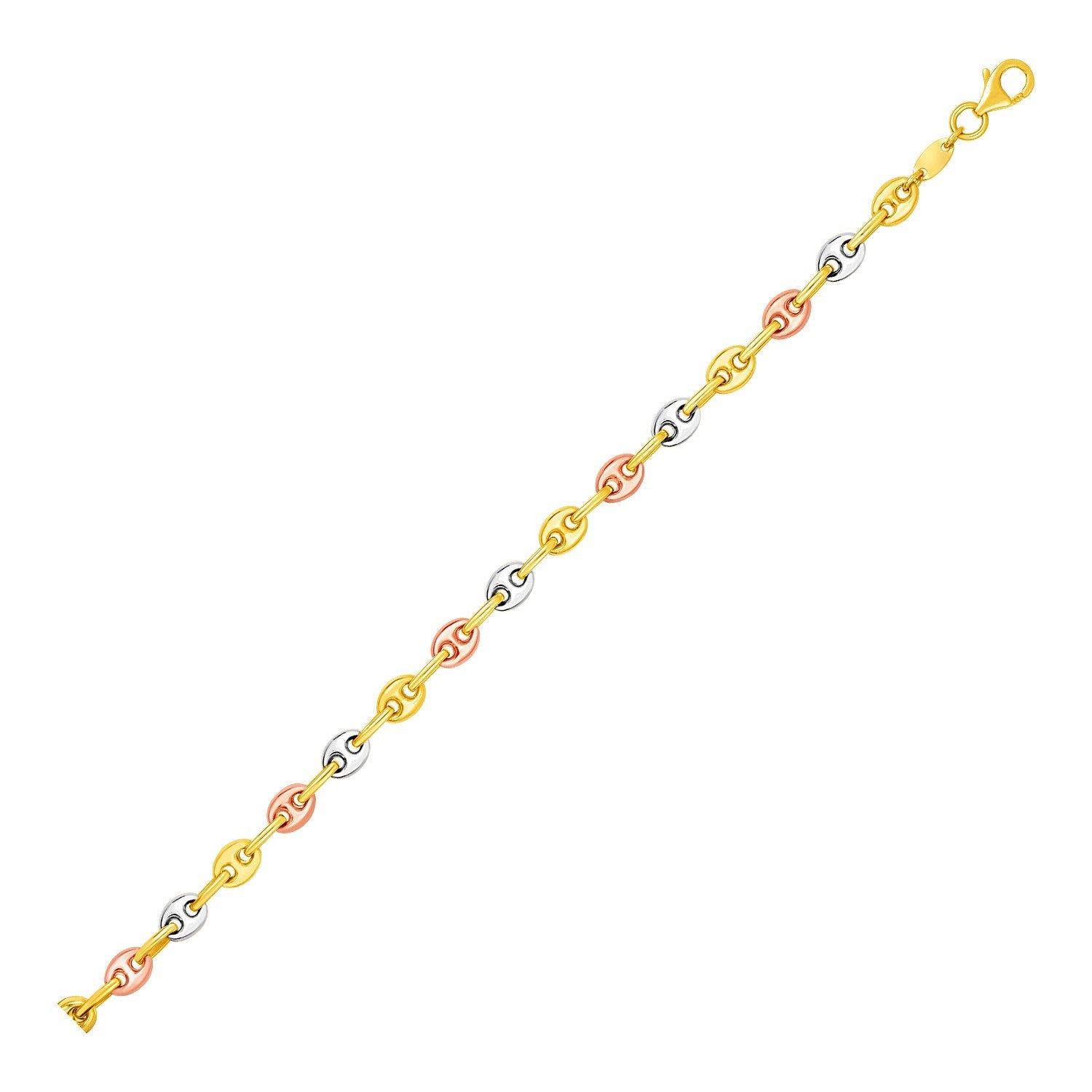 14k Tri Color Gold Mariner Link Bracelet (4.90 mm) - Coolpeacock