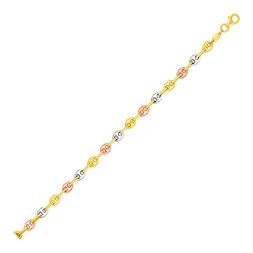 14k Tri Color Gold Mariner Link Bracelet (4.90 mm) - Coolpeacock