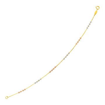 14k Tri Color Gold Station Bracelet with Textured Beads (2.10 mm) - Coolpeacock