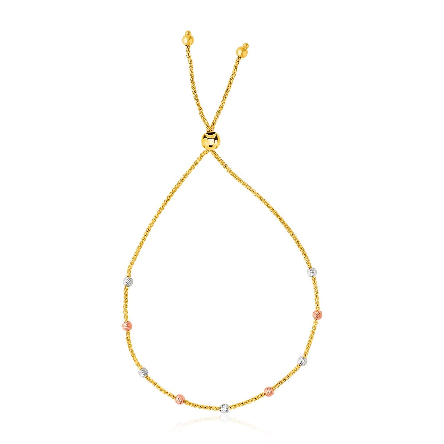 14k Tri - Color Gold Textured Bead Station Lariat Bracelet (5.00 mm) - Coolpeacock