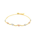14k Tri - Color Gold Textured Oval Station Lariat Style Bracelet (1.20 mm) - Coolpeacock