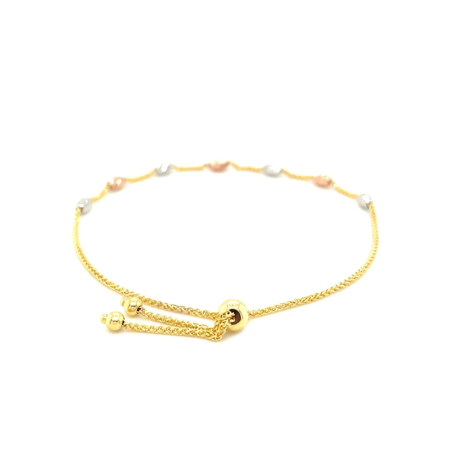 14k Tri - Color Gold Textured Oval Station Lariat Style Bracelet (1.20 mm) - Coolpeacock