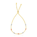 14k Tri - Color Gold Textured Oval Station Lariat Style Bracelet (1.20 mm) - Coolpeacock