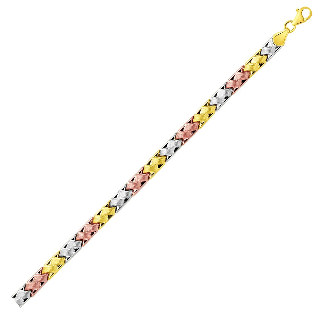 14k Tri - Color Gold Weave Design Bracelet (6.35 mm) - Coolpeacock