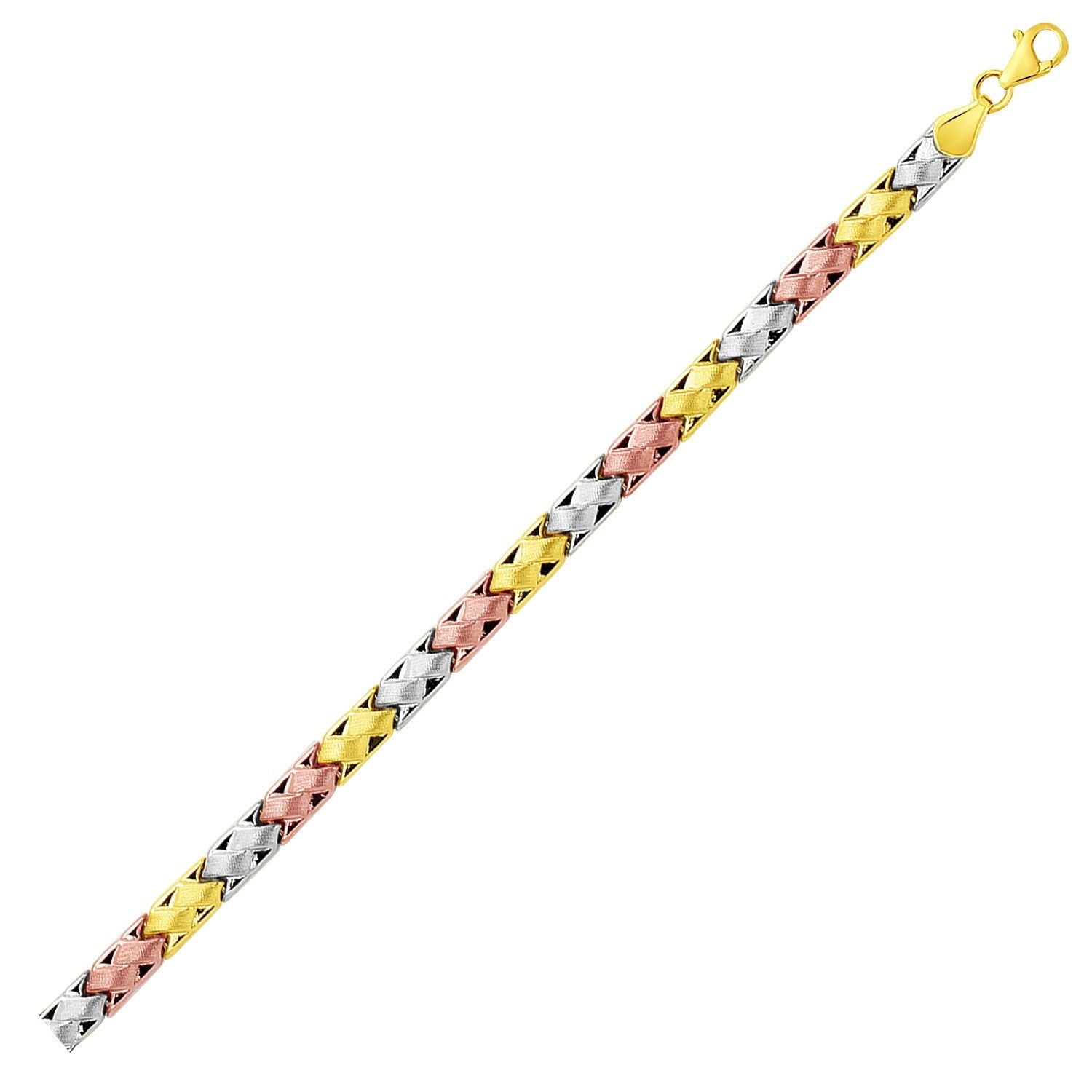 14k Tri - Color Gold Weave Design Bracelet (6.35 mm) - Coolpeacock