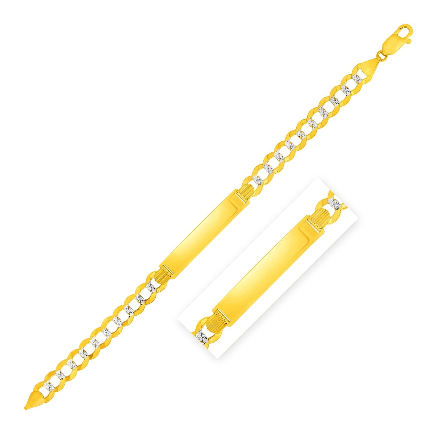 14k Two Tone Gold 8 1/2 inch Mens Curb Chain ID Bracelet with White Pave (8.30 mm) - Coolpeacock